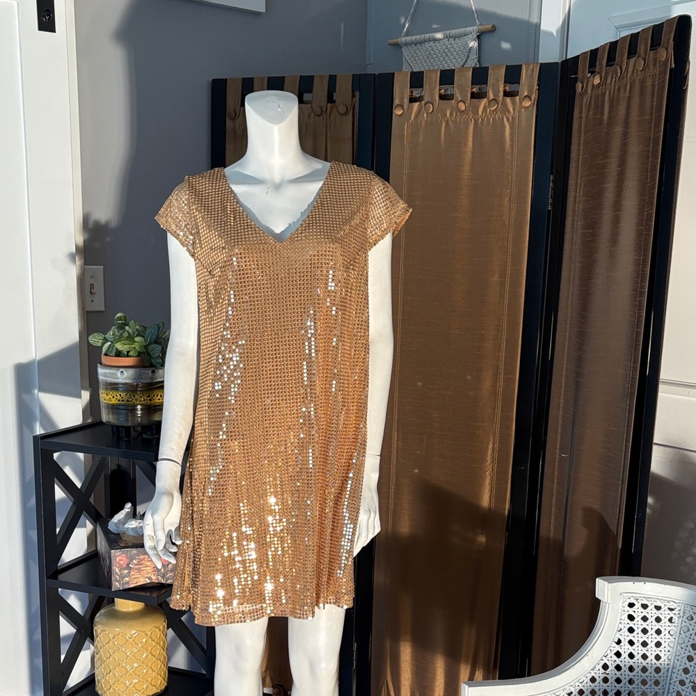 Gold Sequin V-Neck Dress